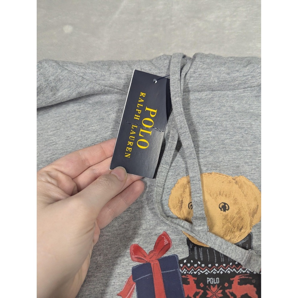 Polo Ralph Lauren Hooded Shirt Mens XL Gray Polo Bear Christmas Long Sleeve NWT - Picture 4 of 13